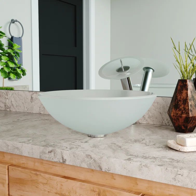 Frosted White Glass Circular Vessel Bathroom Sink