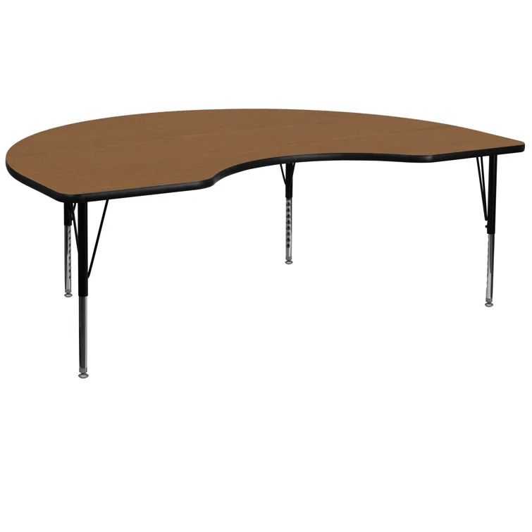 Oak Laminate Kidney Activity Table with Adjustable Steel Legs