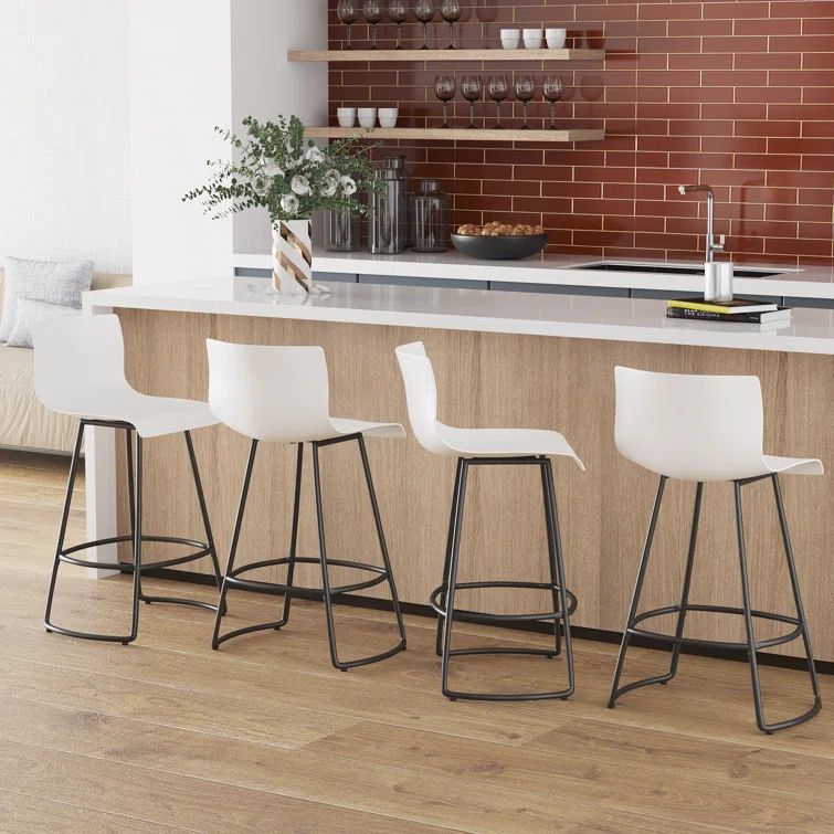 White Acrylic Swivel Bar Stools with Steel Frame, Set of 4