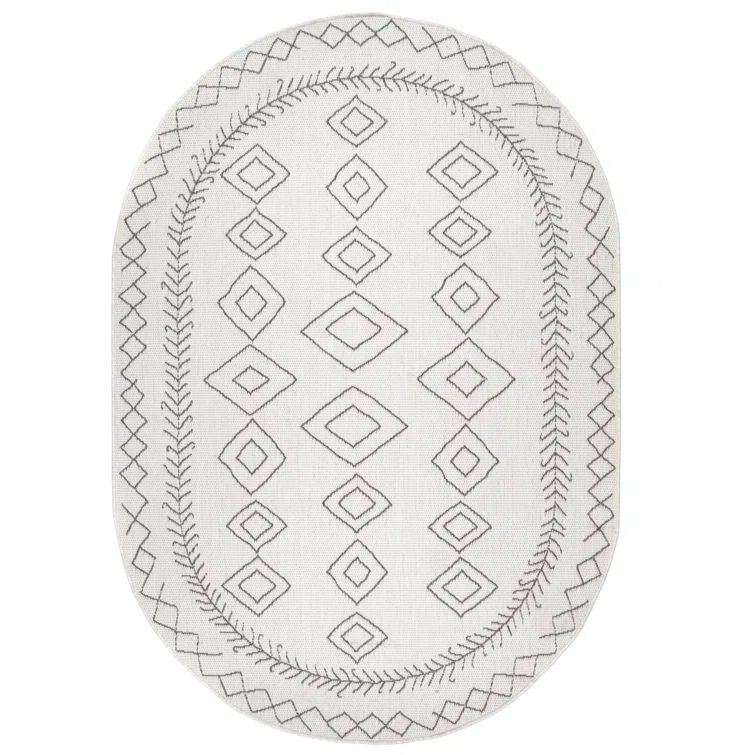 Ezri Diamond Indoor/Outdoor Area Rug for Living Room Patio Deck Front Porch Kitchen, Ivory/Dark Grey