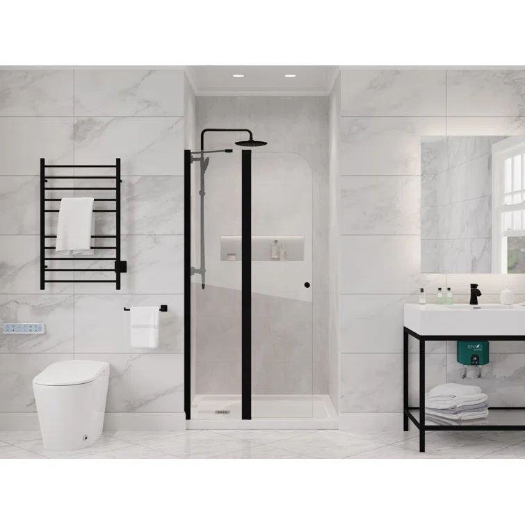 Matte Black Frameless Swinging Shower Door with Clear Glass