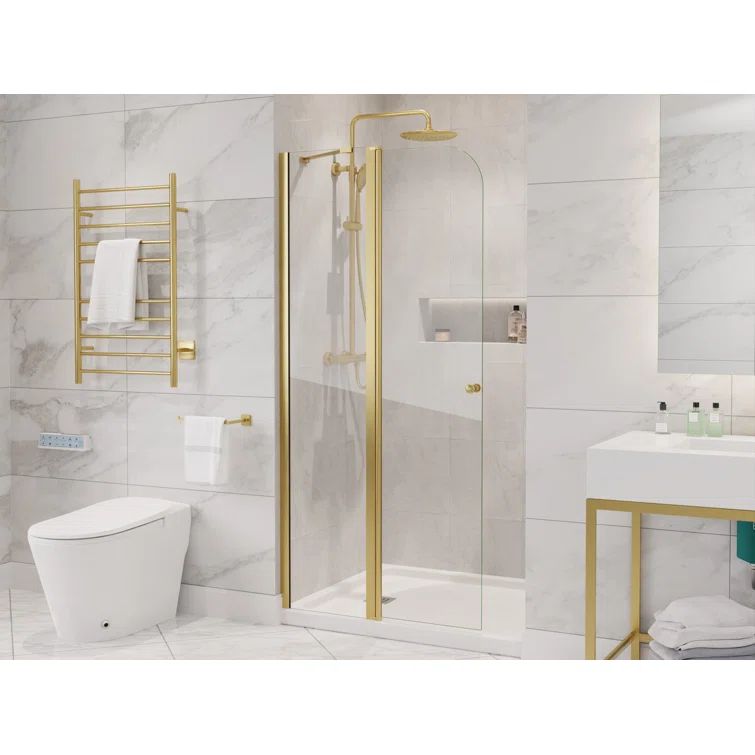 Brushed Gold Frameless Swinging Shower Door with Clear Glass