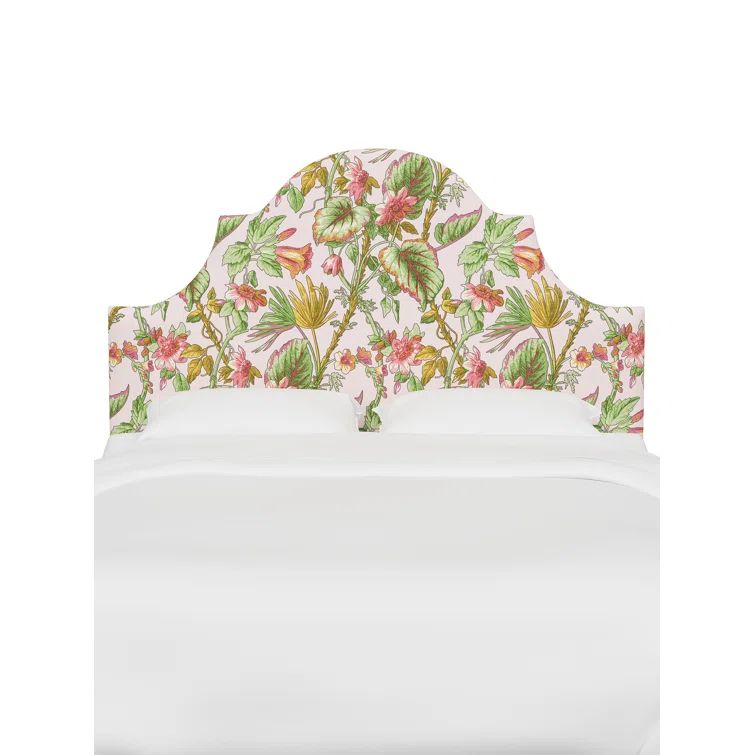Full Floral Blush Linen Upholstered Headboard with Solid Wood Frame