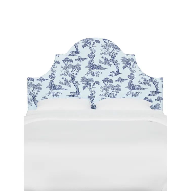 Full Blue Linen Upholstered Headboard with Solid Wood Frame