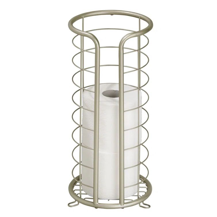 Satin Silver Steel Freestanding Toilet Paper Holder Stand