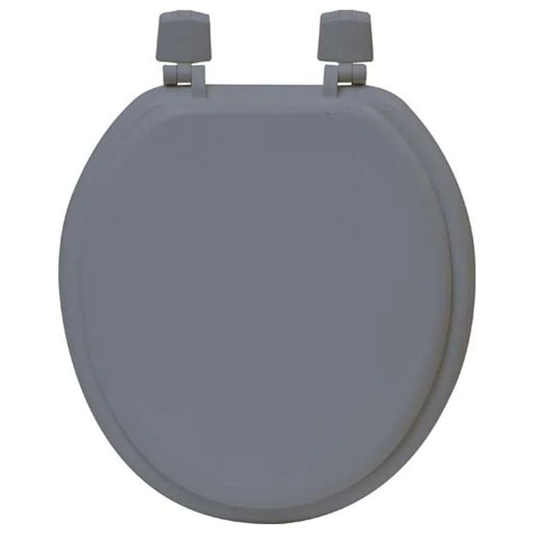 Gray Round Molded Wood Toilet Seat with Adjustable Hinges