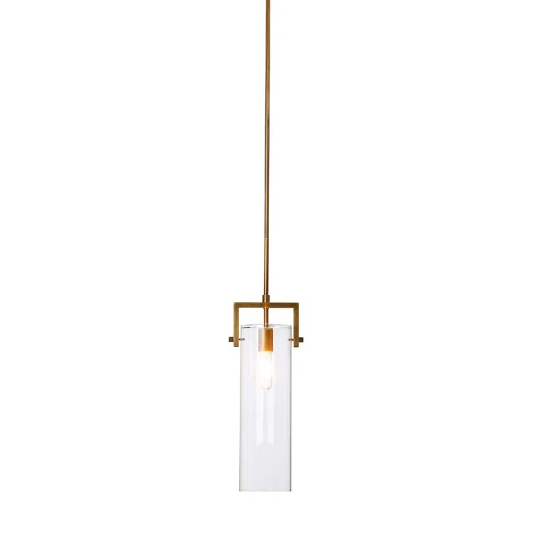 Sleek Antique Brass & Clear Glass Cylinder Pendant Light