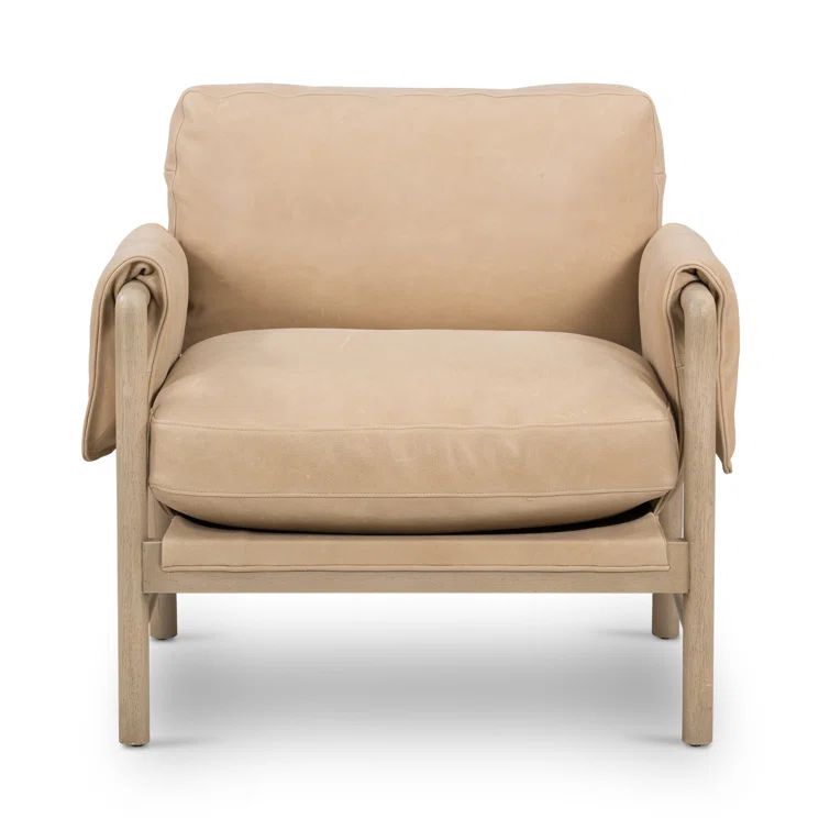 Palermo Nude Leather & Wood Contemporary Stationary Chair