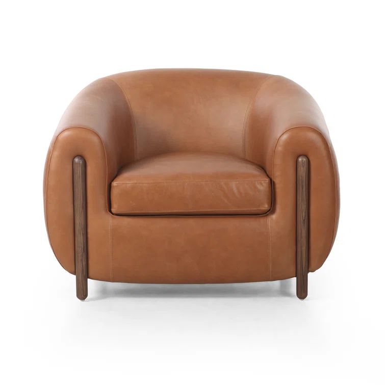 Valencia Camel Top Grain Leather Barrel Chair with Terra Brown Ash Legs