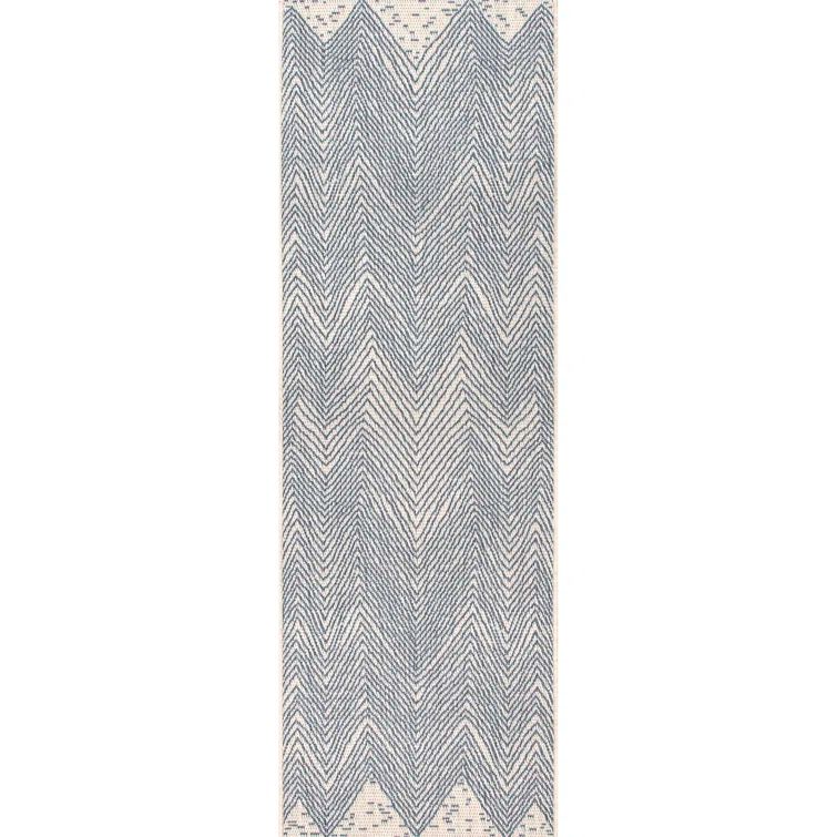 Coastal Breeze Blue Chevron 29'' Synthetic Runner Rug