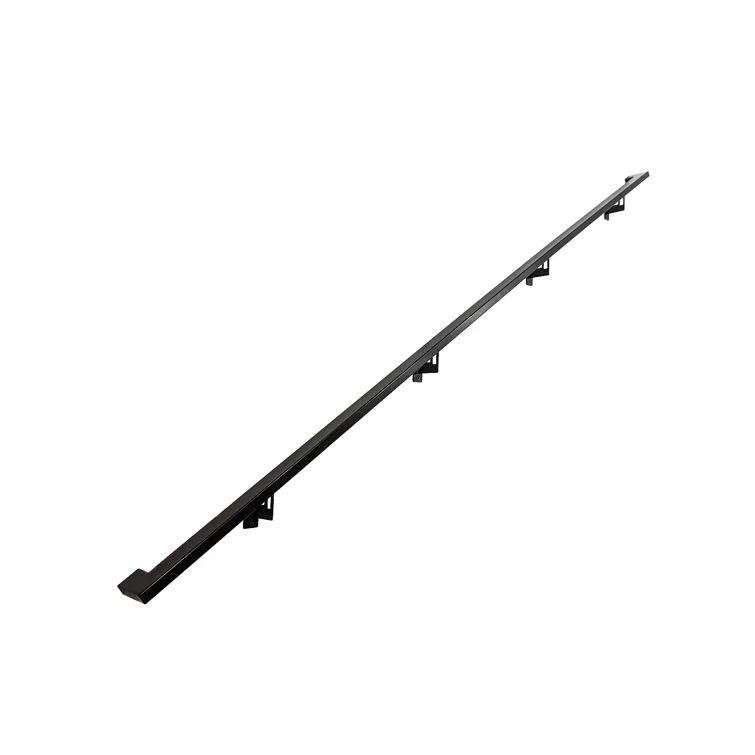 Modern Black Aluminum Handrail Kit with Adjustable Steel Brackets, 12' W