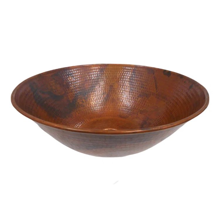 14" Round Hand-Hammered Copper Vessel Bathroom Sink