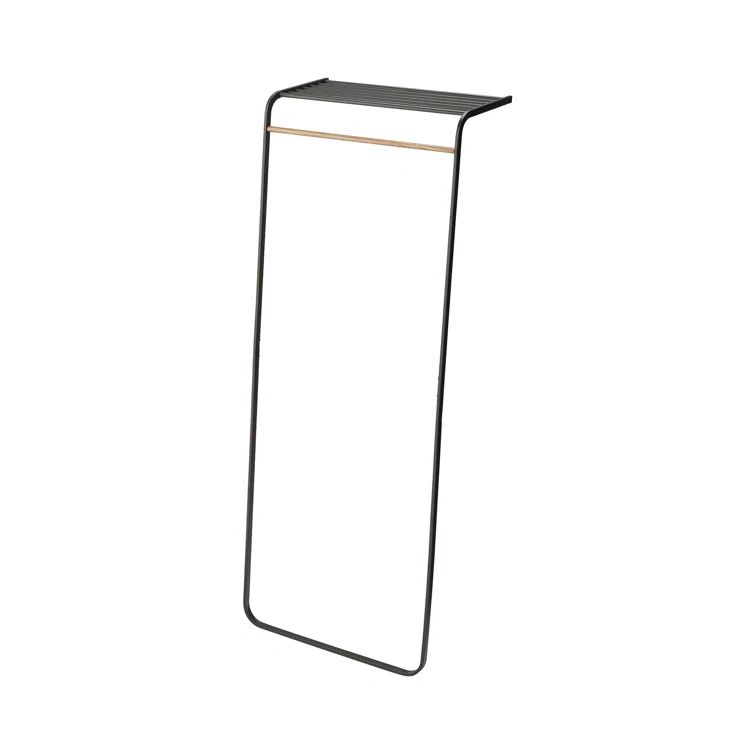 Black Steel Leaning Shelf Coat Hanger with Extra Storage