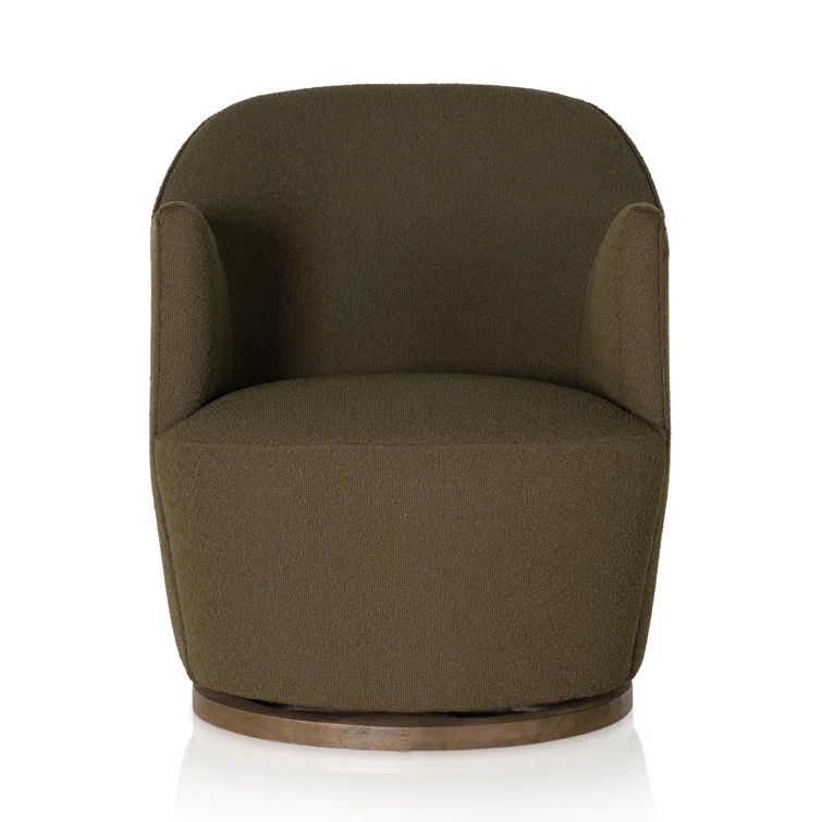 Fiqa Boucle Olive Swivel Chair with Natural Parawood Base