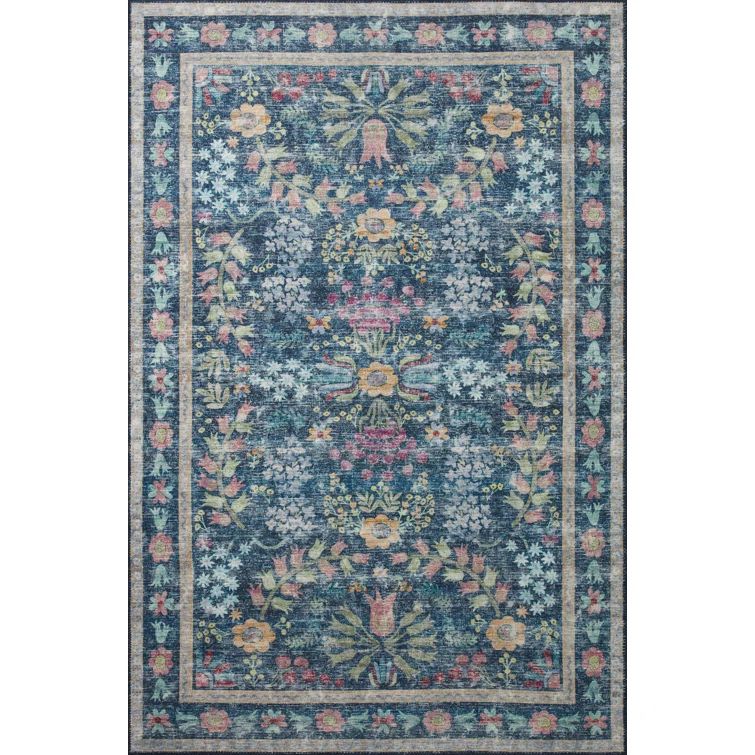 Frances Blue and Multicolor Floral Synthetic Area Rug 2'-3" x 3'-9"