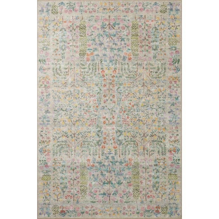 Maison Grove Khaki Floral Synthetic Rectangular Area Rug