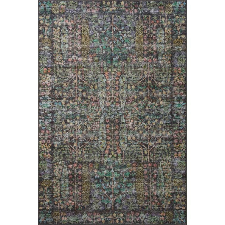 Charcoal Floral Synthetic Easy Care Accent Rug 2'-3" x 3'-9"