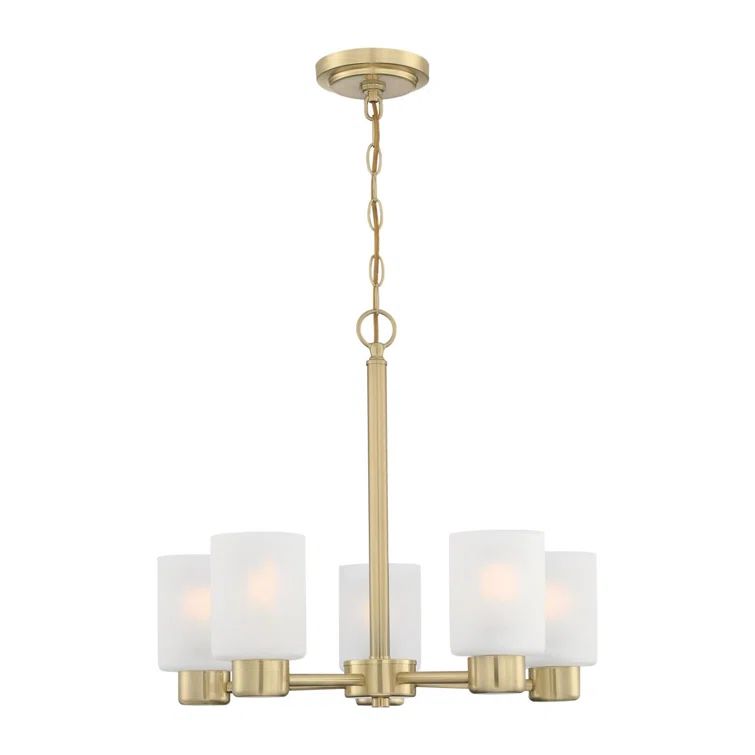 Champagne Brass 5-Light Chandelier with Frosted Glass Shades