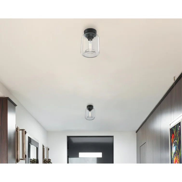 Matte Black and Clear Glass 8" Semi-Flush Ceiling Light