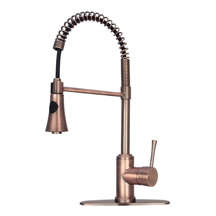Antique Copper Single Handle Kitchen Faucet with Pull-out Spray
