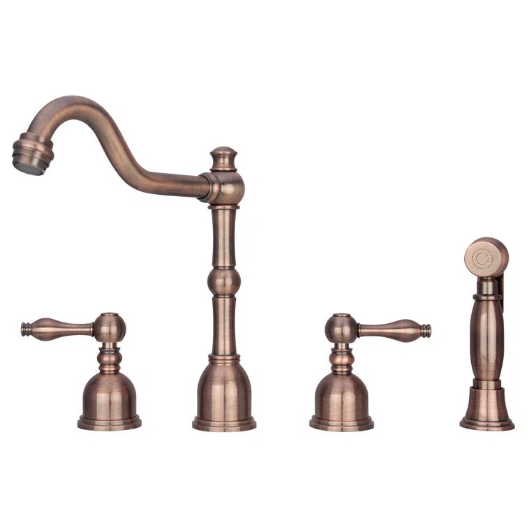 Antique Copper 4-Piece Kitchen Faucet Set with Side Spray