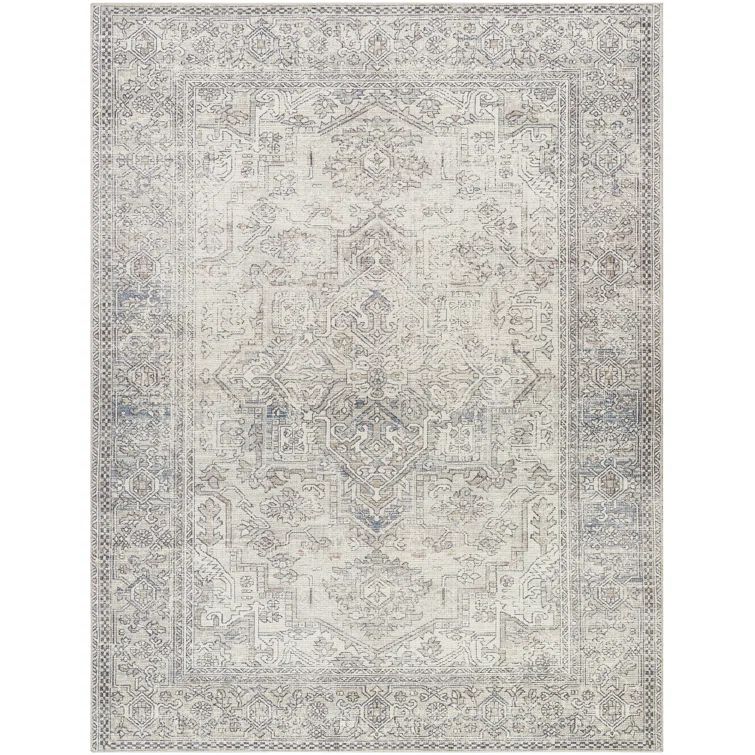 Handmade Gray Polyester Rectangular Washable Area Rug 5'3" x 7'