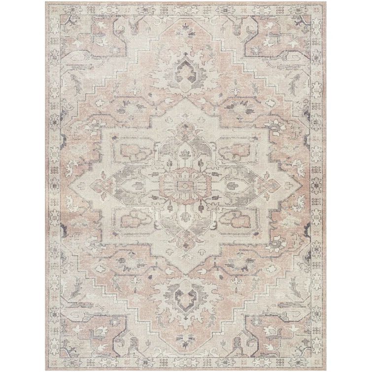 Elle Oriental Rose Smoke Rectangular 5'3" x 7' Polyester Rug