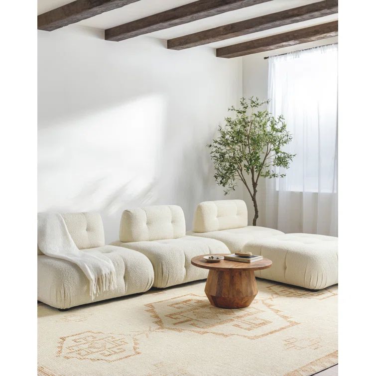 Ivory and Gold Hand-Knotted Low Pile Area Rug