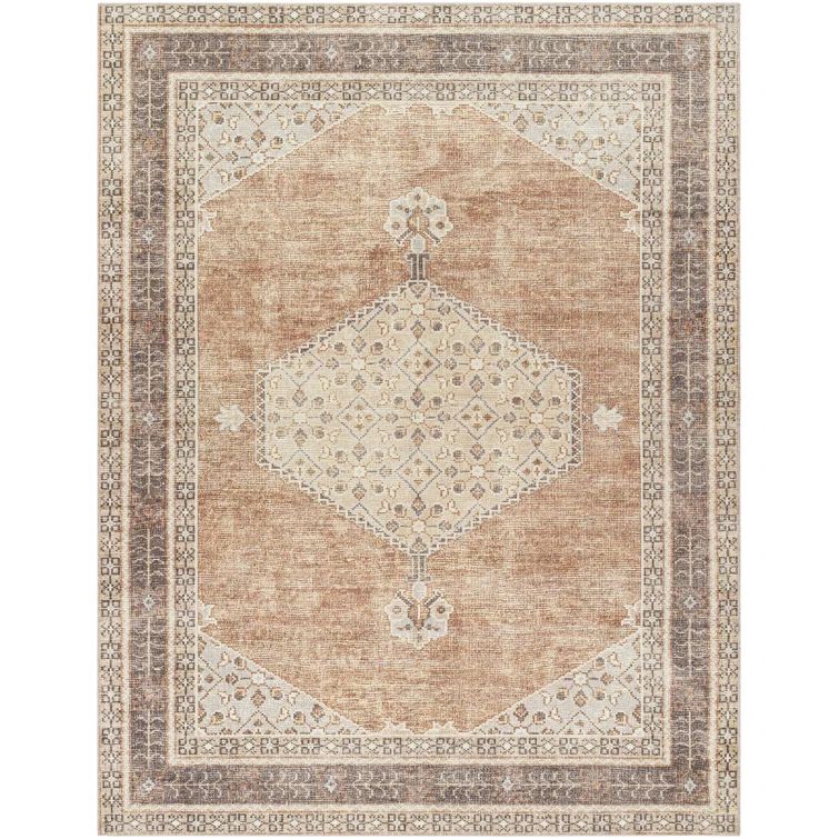 Vintage Medallion Gray Synthetic 3'11" x 5'7" Easy-Care Area Rug