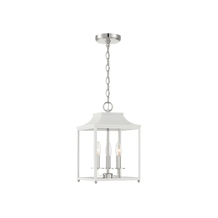 White Metal Lantern Chandelier with Candle Bulbs