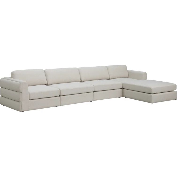 Beckham Contemporary Beige Linen 5-Piece Sectional with Ottoman