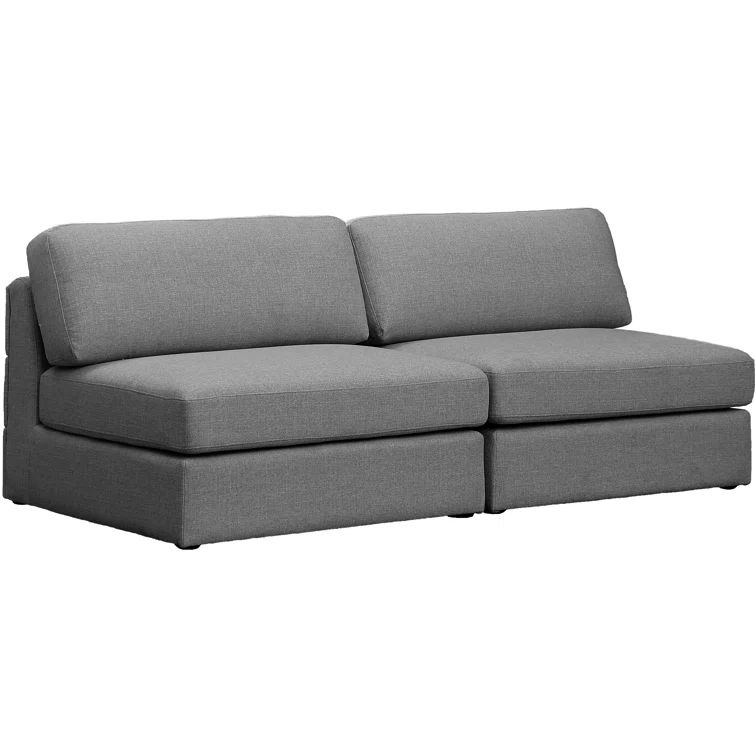 Contemporary Grey Linen & Wood Armless Loveseat