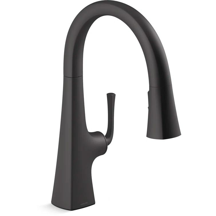 Matte Black Pull-Down Kitchen Faucet with Three-Function Sprayhead
