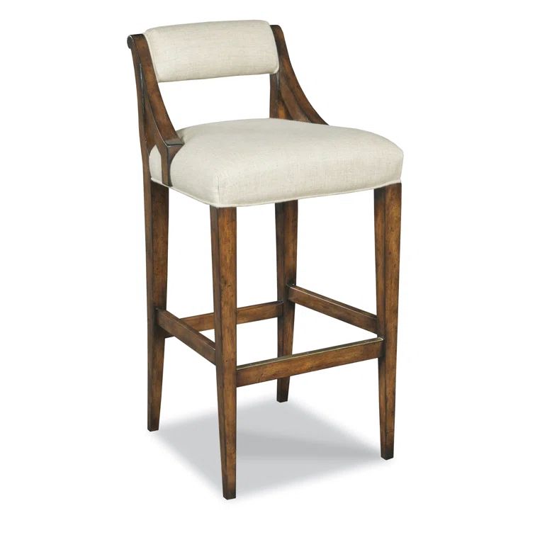 Georgian Bordeaux Wood & Beige Linen Upholstered Stool