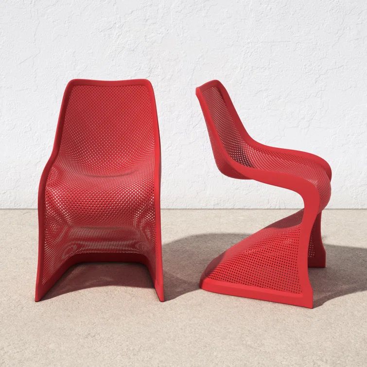 Red S-Shaped UV Resistant Plastic Outdoor Dining Chair