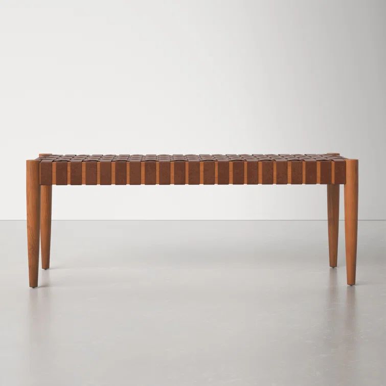 Amalia 47'' Cognac Leather and Dark Brown Mindi Wood Bench