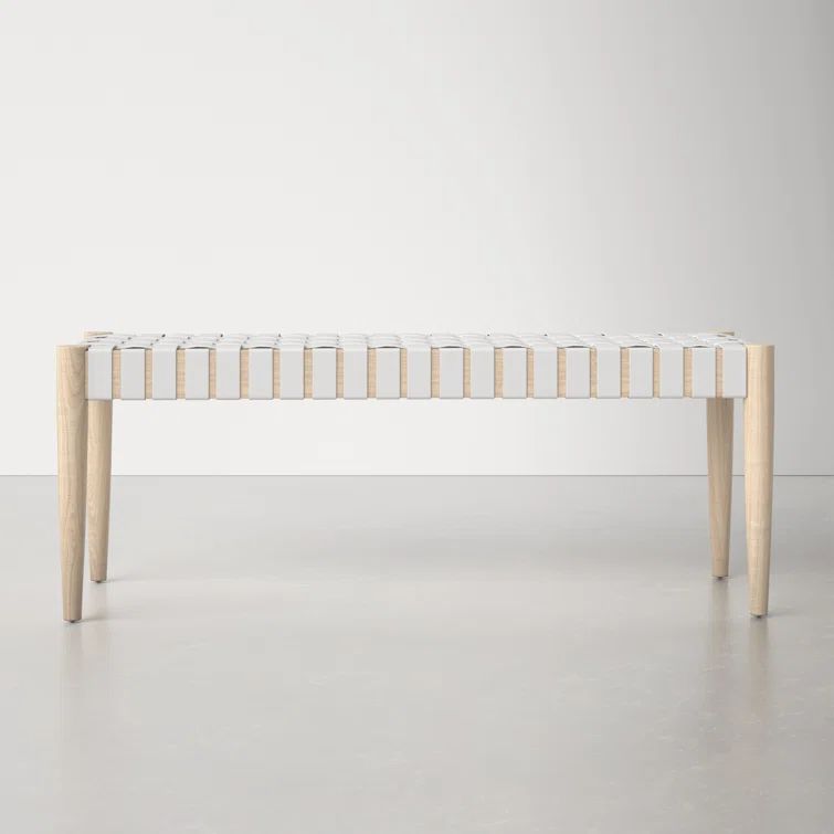 Amalia 47'' Beige and White Leather Weave Transitional Bench