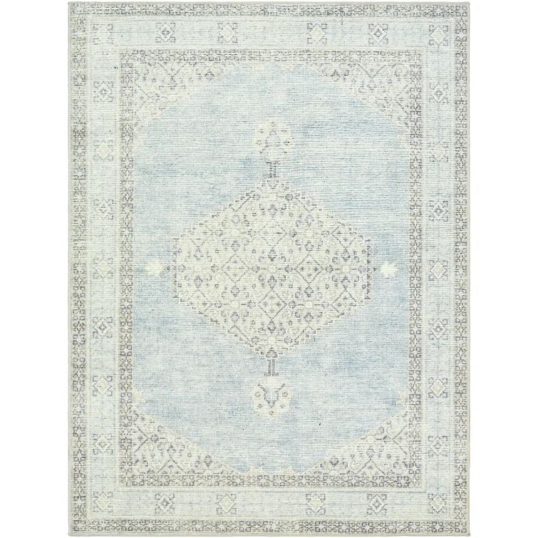 Coastal Charm Dusty Blue Medallion Synthetic Area Rug, 3'11" x 5'7"