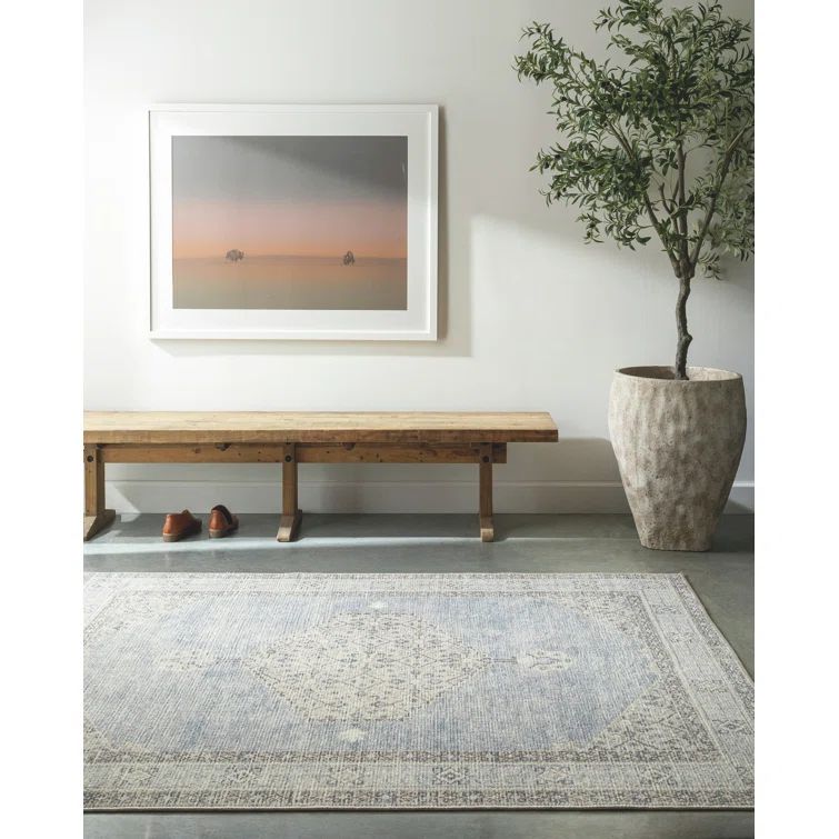 Dusty Blue Medallion Rectangular Synthetic Area Rug 9'2" x 12'