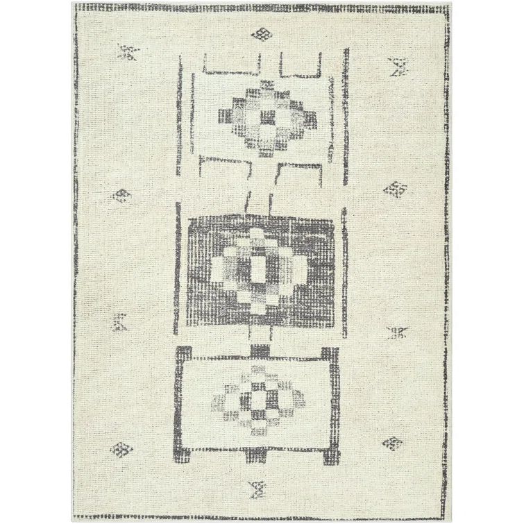 Solana Vintage Charcoal Hand-Knotted Synthetic Area Rug, 5'3" x 7'