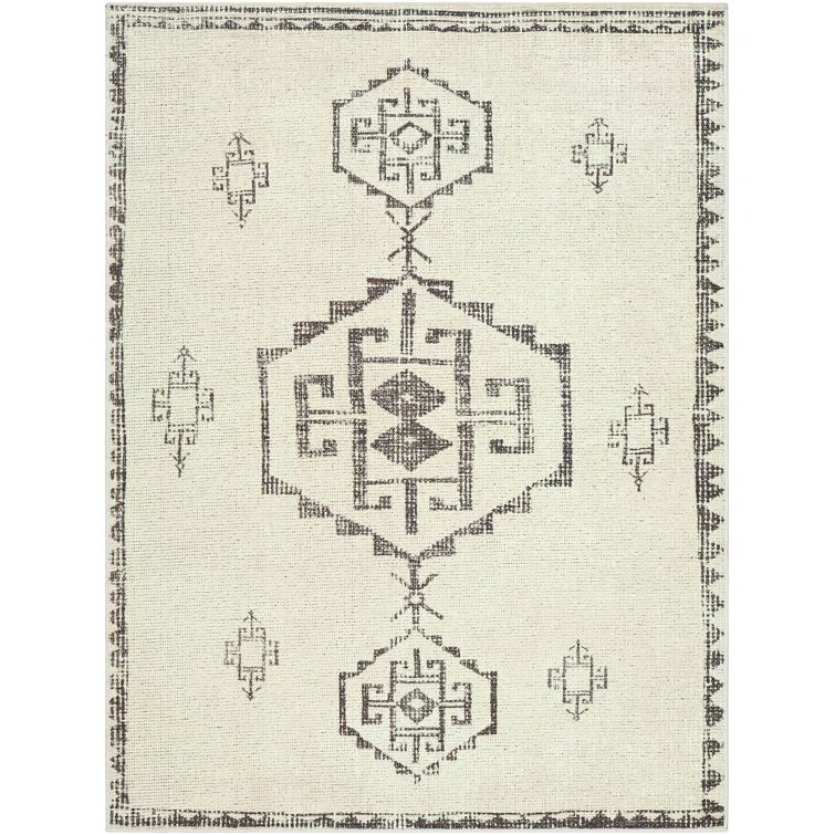 Solana Pewter and Beige Rectangular Synthetic Area Rug