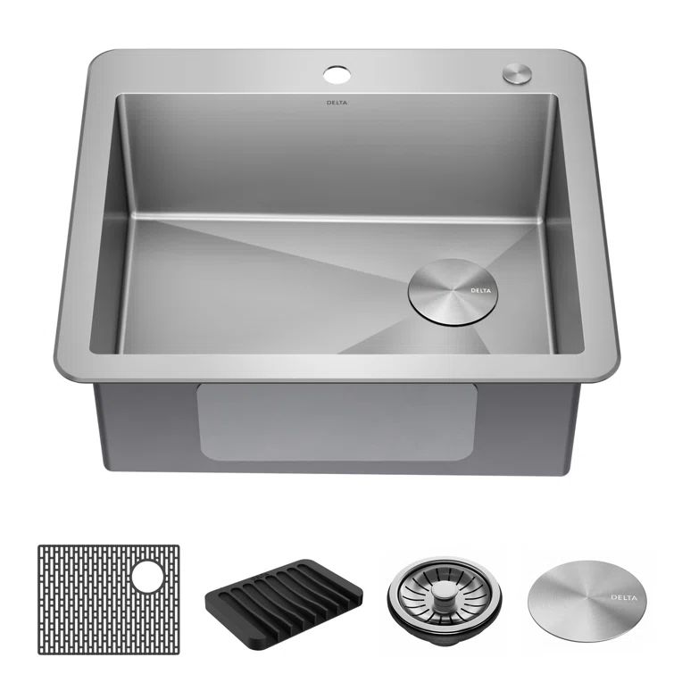 Delta Marca Drop-In Stainless Steel Single Bowl Kitchen Sink, 25" x 22"