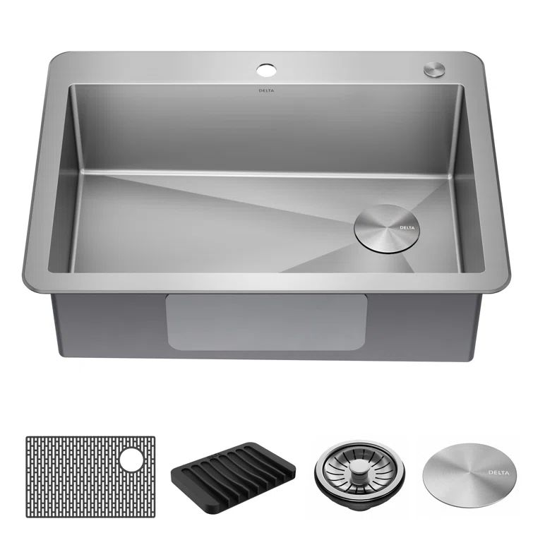 Delta 33" Stainless Steel Drop-In Single Bowl Kitchen Sink with Accessories