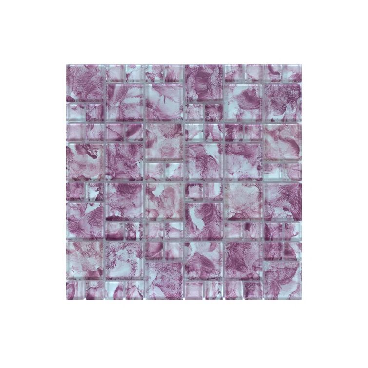 Purple Breeze Hand-painted Glass Mosaic Wall Tile, 12-in x 12-in