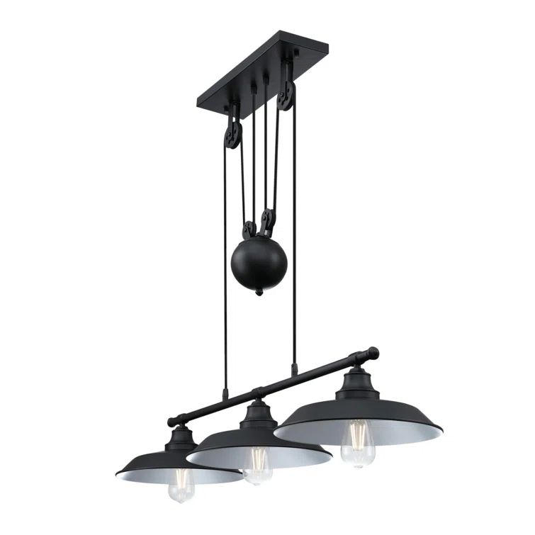 Matte Black Industrial 3-Light Pulley Pendant