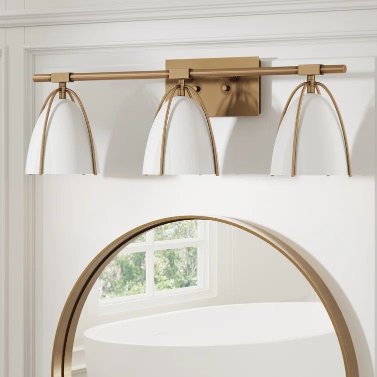 Aubrey 3-Light Gold Brass and White Farmhouse Vanity Fixture