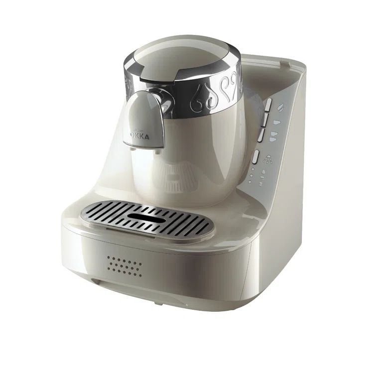 Automatic White and Chrome Turkish Coffee Maker with Foam Function