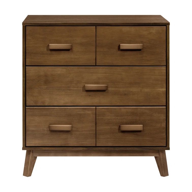 Natural Walnut Mid-Century Modern 3-Drawer Dresser with Changing Tray