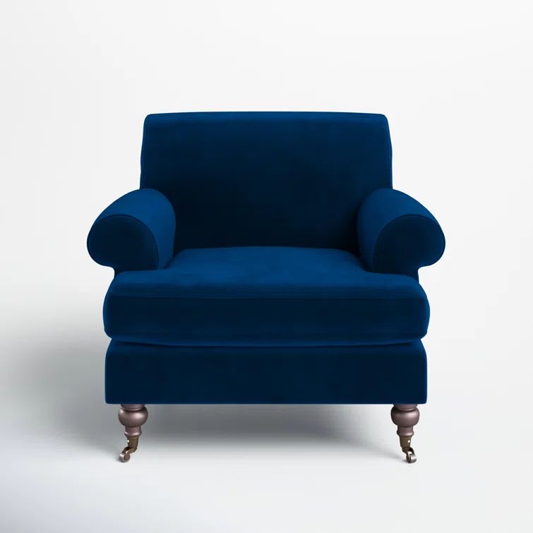 Navy Blue Velvet Wood Handcrafted Accent Chair, 37"x32.5"x38"