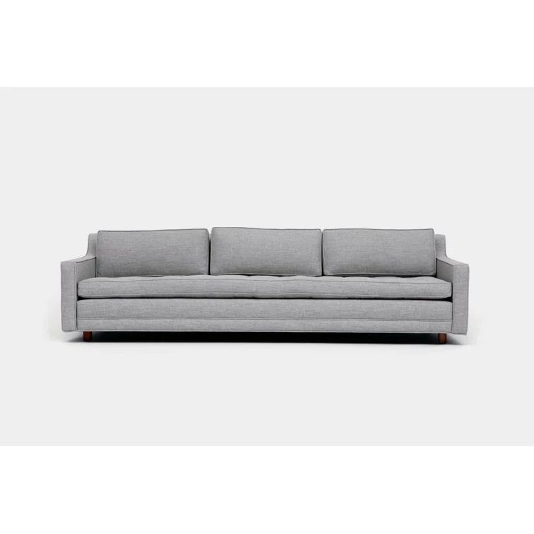 Ash Gray Fabric Three-Seater Sofa with Ottoman